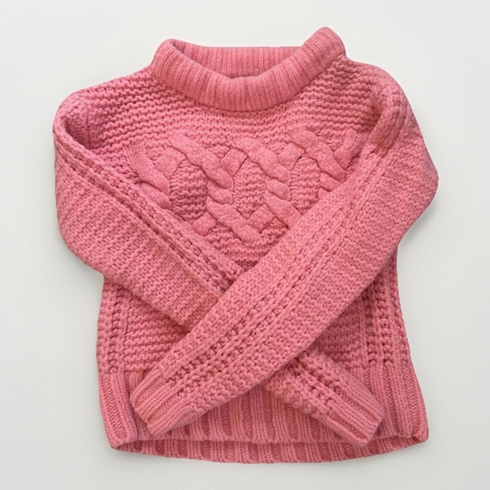 Banana‎ Republic Womens XS Pink Merino Wool Blend Chunky Cable Knit Crop Sweater